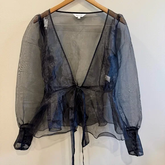 Parks & Fifth Sheer Overlay Tied Blouse - Picture 2 of 9